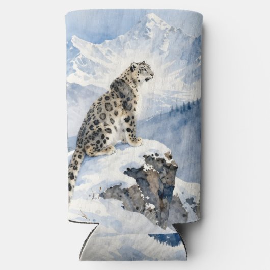 A Snow Leopard on Snowy Peak Personalized スリム缶クーラー (裏面)
