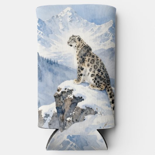A Snow Leopard on Snowy Peak Personalized スリム缶クーラー (正面)