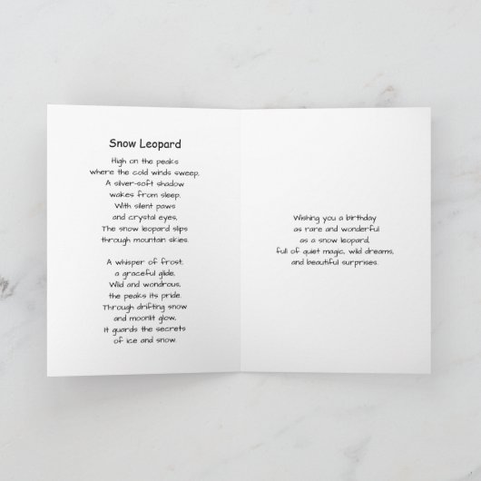 A Snow Leopard Poem and Birthday Wishes カード (内部)