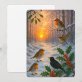 A Snowy Winter Woodland Sunset Christmas シーズンカード (正面/裏面)