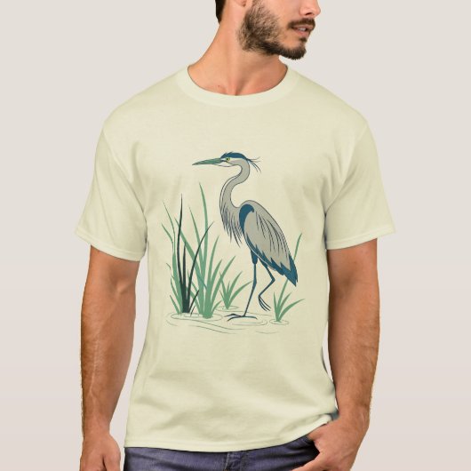 A Solitary Heron Standing Gracefully Tシャツ (正面)