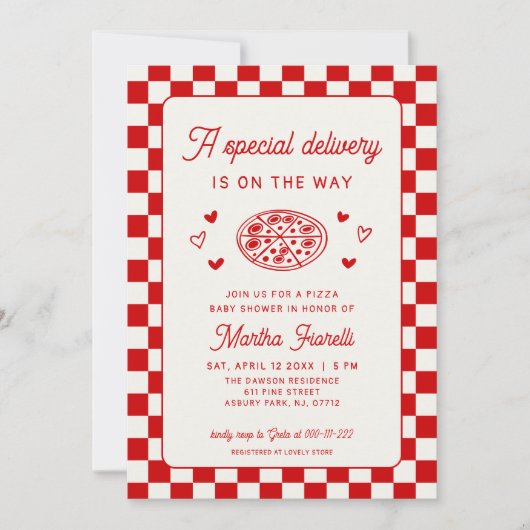A Special Delivery Pizza Baby Shower 招待状 (正面)