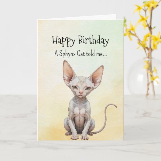 A Sphynx Cat Personality Birthday Fun Animal カード (黄色い花)