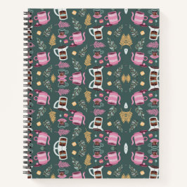 A spiral-bound notebook with a festive pattern ノートブック