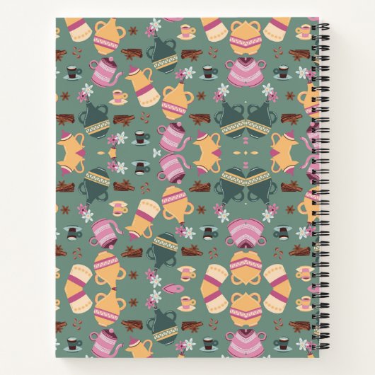 A spiral-bound notebook with a playful pattern ノートブック (裏面)