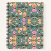 A spiral-bound notebook with a playful pattern ノートブック (正面)