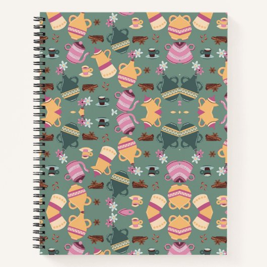 A spiral-bound notebook with a playful pattern ノートブック (正面)