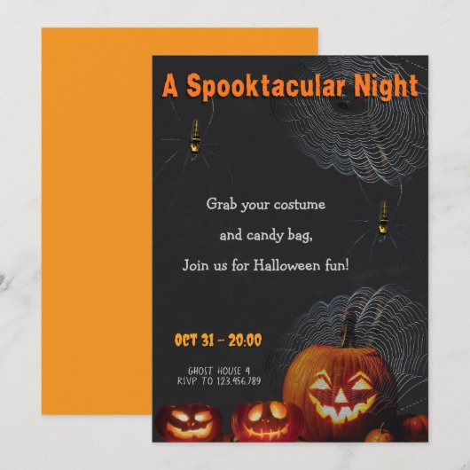 A Spooktacular Night | Pumpkins & Spider Halloween 招待状 (正面/裏面)