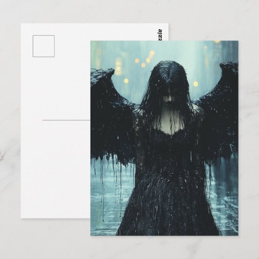 A Spooky Dark Angel in Rain Fantasy ポストカード (正面/裏面)