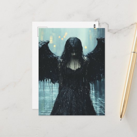 A Spooky Dark Angel in Rain Fantasy ポストカード (正面/裏面インサイチュ)