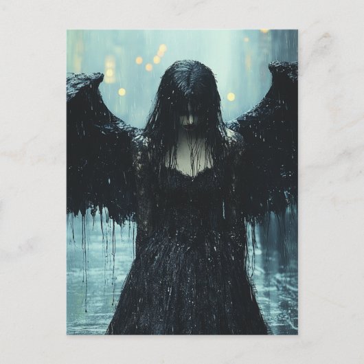 A Spooky Dark Angel in Rain Fantasy ポストカード (正面)