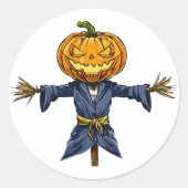 A spooky Halloween scarecrow with a glowing pumpki ラウンドシール (正面)