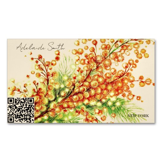 a spring branch of mimosa, bright, yellow マグネット名刺 (正面)