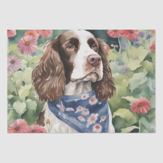 : A Springerスパニエル犬の花のデコページ 薄葉紙 (正面)