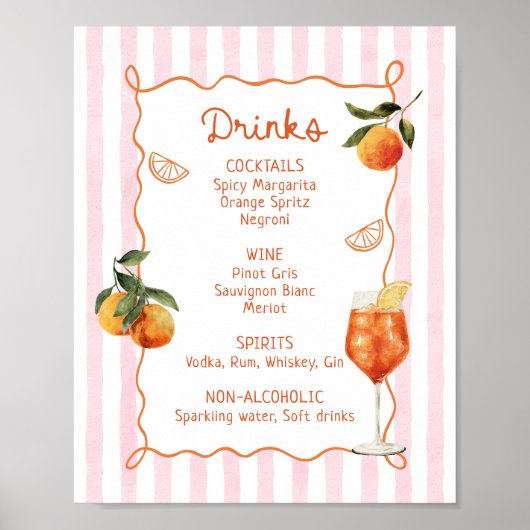 A Spritz Older Hand Drawn Drinks Menu ポスター (正面)