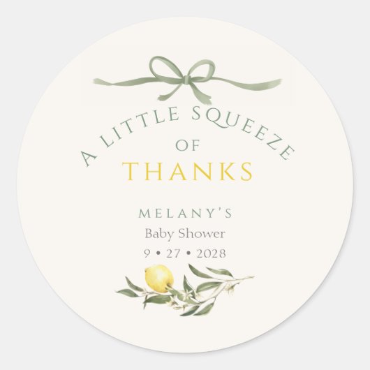 A Squeeze of Thanks Lemon Citrus Baby Shower ラウンドシール (正面)