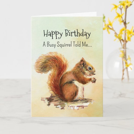 A Squirrel Personality Birthday Fun Animal カード (黄色い花)
