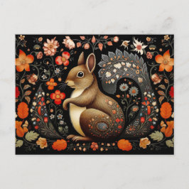 a Squirrel surrounded by flowers in dark colors ポストカード