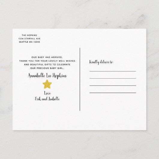 A Star is 生まれ誕生写真発表葉書 案内ポストカード (裏面)
