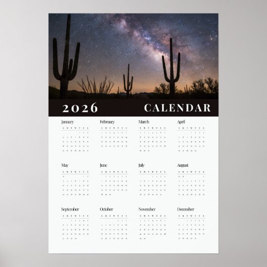 A starry night sky photo 2026 white calender ポスター (正面)
