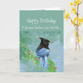 A Stellar Jay Personality Birthday Fun Bird カード (黄色い花)