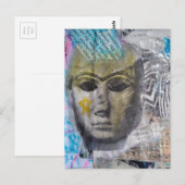 A stone face Abstract Mixed Media Collage ポストカード (正面/裏面)