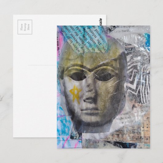 A stone face Abstract Mixed Media Collage ポストカード (正面/裏面)