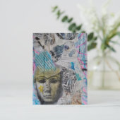 A stone face Abstract Mixed Media Collage ポストカード (スタンド正面)