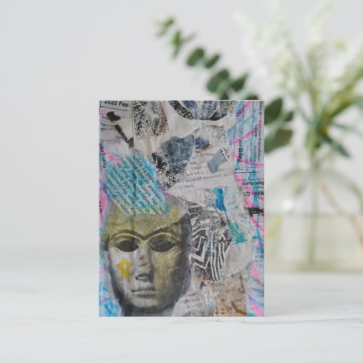 A stone face Abstract Mixed Media Collage ポストカード (スタンド正面)