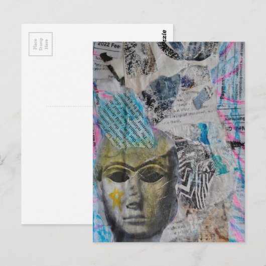 A stone face Abstract Mixed Media Collage ポストカード (正面/裏面)