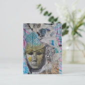 A stone face Abstract Mixed Media Collage ポストカード (スタンド正面)