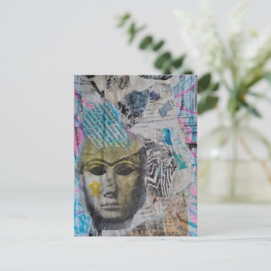 A stone face Abstract Mixed Media Collage ポストカード (スタンド正面)