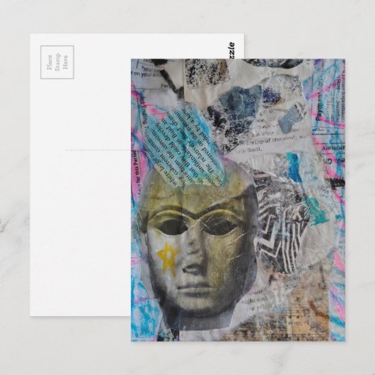 A stone face Abstract Mixed Media Collage ポストカード (正面/裏面)