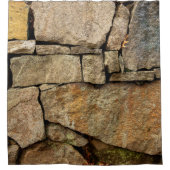 A stone wall made of cobblestones background textu シャワーカーテン (正面)