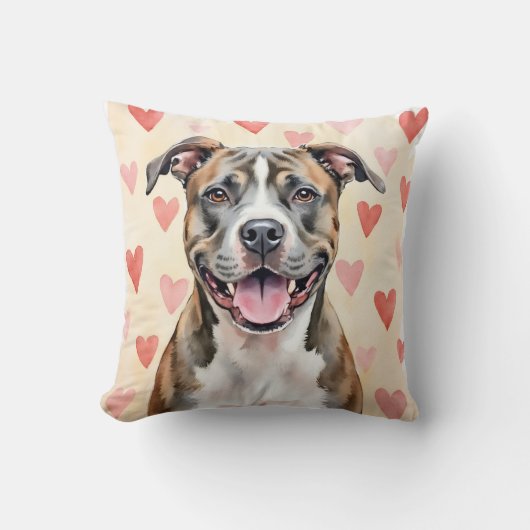 A strong and loving Pitbull dog portrait in soft w クッション (正面)