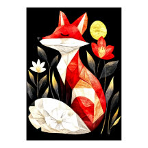 A stylized red fox with closed eyes