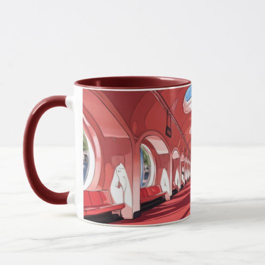 A subway station, likely designed in a retro マグカップ (左)