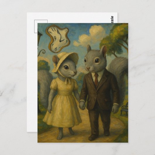 A Surreal Grey Squirrel Couple ポストカード (正面/裏面)