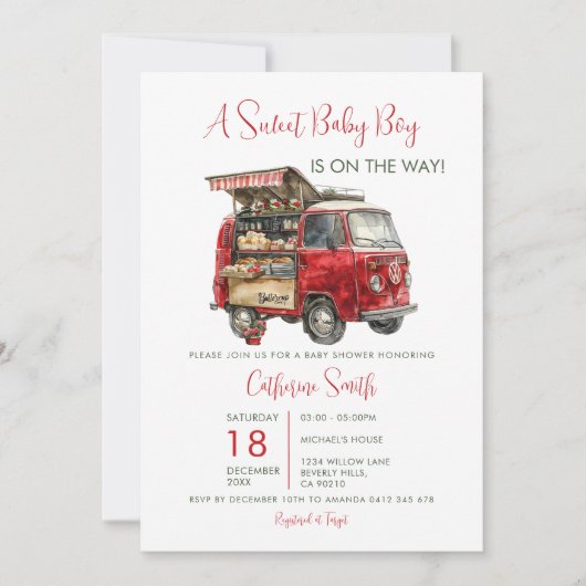 A Sweet Baby Boy Bakery Food Truck Baby Shower 招待状 (正面)