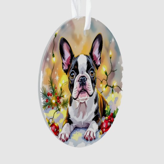 A Sweet Boston Terrier Christmas オーナメント (正面)