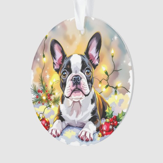 A Sweet Boston Terrier Christmas オーナメント (正面)
