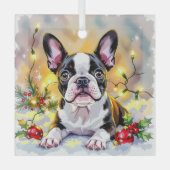 A Sweet Boston Terrier Christmas ガラスオーナメント (正面)