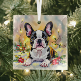 A Sweet Boston Terrier Christmas ガラスオーナメント