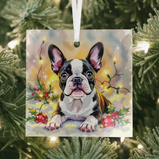 A Sweet Boston Terrier Christmas ガラスオーナメント (インサイチュ)