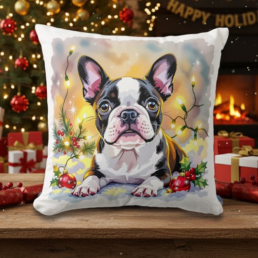 A Sweet Boston Terrier Christmas クッション