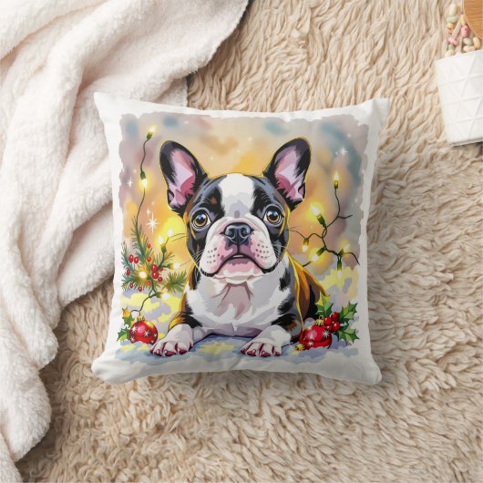 A Sweet Boston Terrier Christmas クッション (ブランケット)