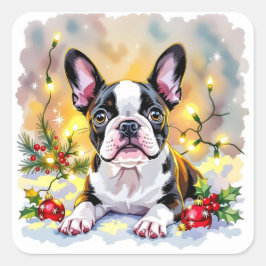 A Sweet Boston Terrier Christmas スクエアシール