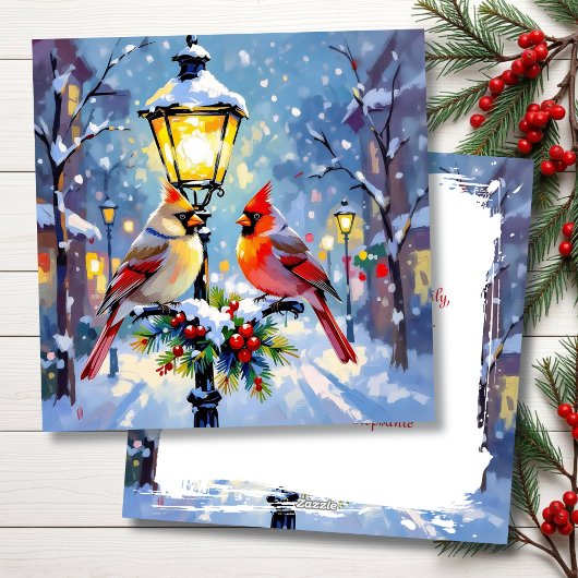 A Sweet Christmas Cardinal Couple on Lamp Post シーズンカード