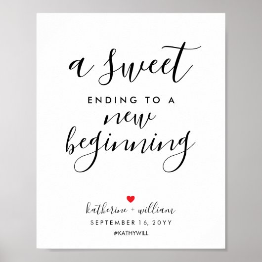 A Sweet Ending To A New Beginning Wedding Sign ポスター (正面)
