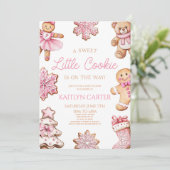 A Sweet Little Cookie Pink Gingerbread Baby Shower 招待状 (スタンド正面)
